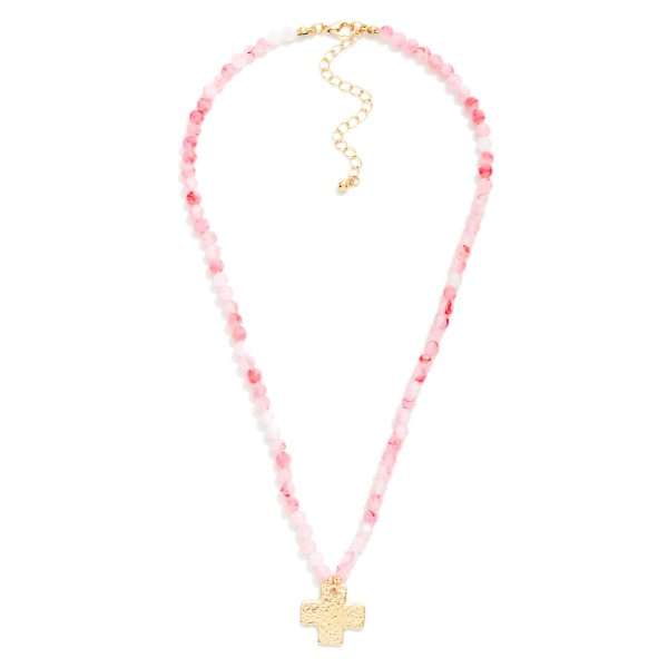 Faceted Beaded Necklace With Metal Plus Cross Pendant 

- Approximately 16" L 
- Extender 2" L 