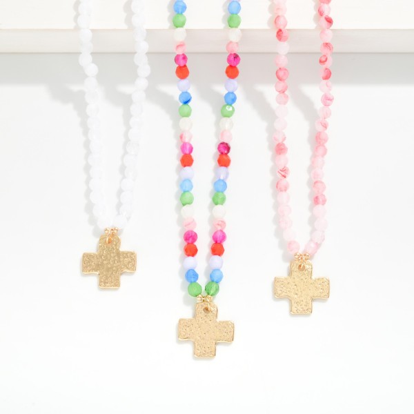 Faceted Beaded Necklace With Metal Plus Cross Pendant 

- Approximately 16" L 
- Extender 2" L 