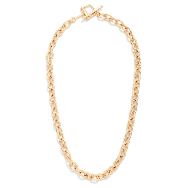 Twisted Metal Chain Link Necklace With Toggle Clasp 

- Approximately 16" L 
- Extender 3" L 