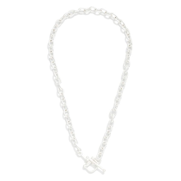 Twisted Metal Chain Link Necklace With Toggle Clasp 

- Approximately 16" L 
- Extender 3" L 