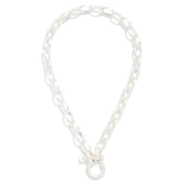 Metal Chain Link Oval Necklace Featuring Horseshoe Pendant 

- Approximately 18" L 