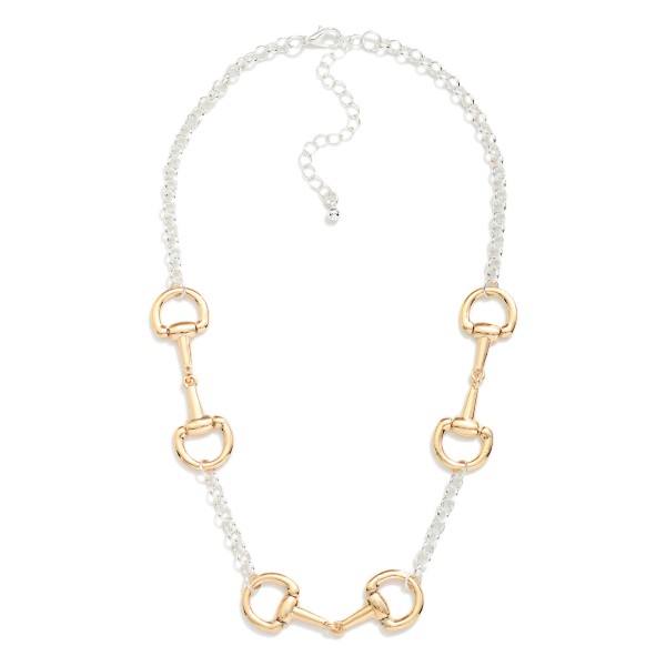 Circle Link Chain Link Necklace Featuring Horsebit Stations 

- Approximately 14" L
- Extender 3" L