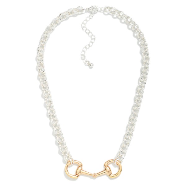 Textured Circle Chain Link Necklace Featuring Horse Bit Pendant 

- Approximately 18" L 