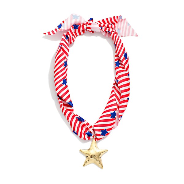 Americana Scarf Necklace With Hammered Metal Star Pendant 

- Approximately 16" L