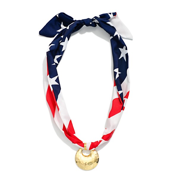 Americana Scarf Necklace With Hammered Metal Pendant 

- Approximately 16" L