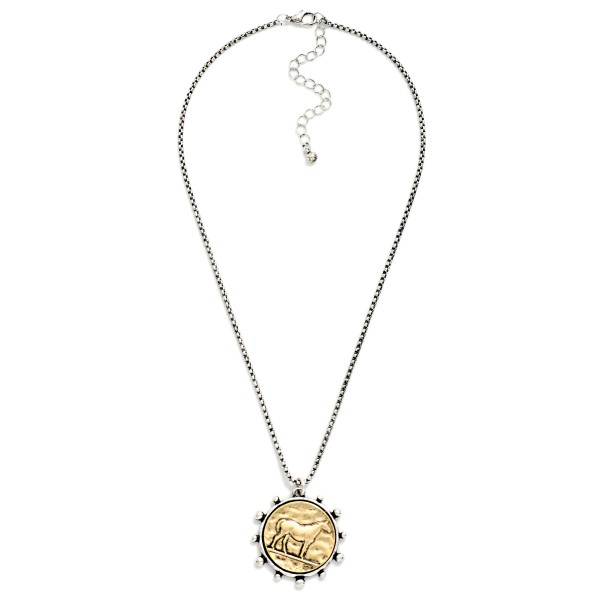 Square Link Chain Link Necklace Featuring Metal Tone Medallion Horse Pendant 

- Approximately 16" L
- Extender 2" L


