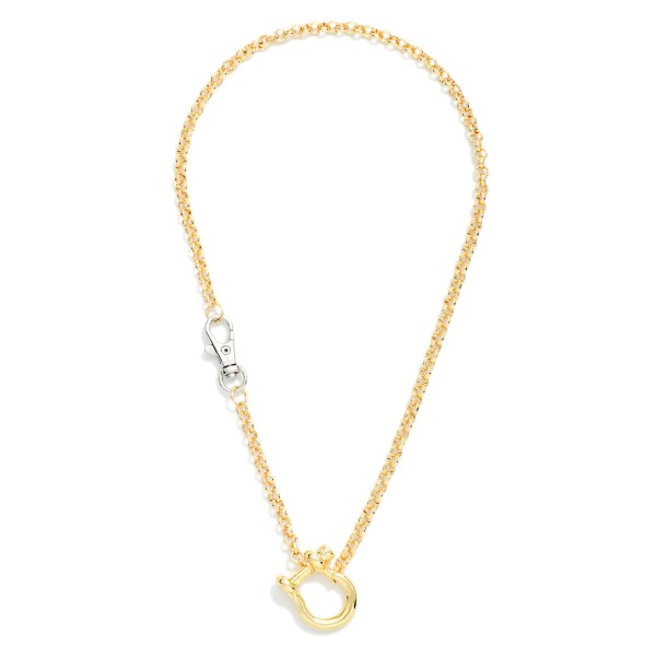Chain Link Necklace Featuring Lobster Clasp & Horsebit Station 

- Approximately 16" L
