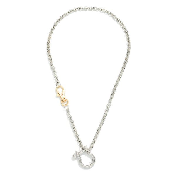 Chain Link Necklace Featuring Lobster Clasp & Horsebit Station 

- Approximately 16" L
