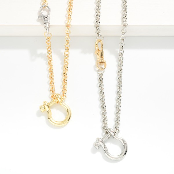 Chain Link Necklace Featuring Lobster Clasp & Horsebit Station 

- Approximately 16" L
