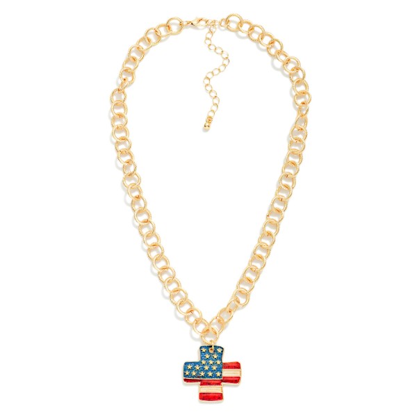 Circle Chain Link Necklace Featuring Cross Enamel Flag Pendant 

- Approximately 18" L  