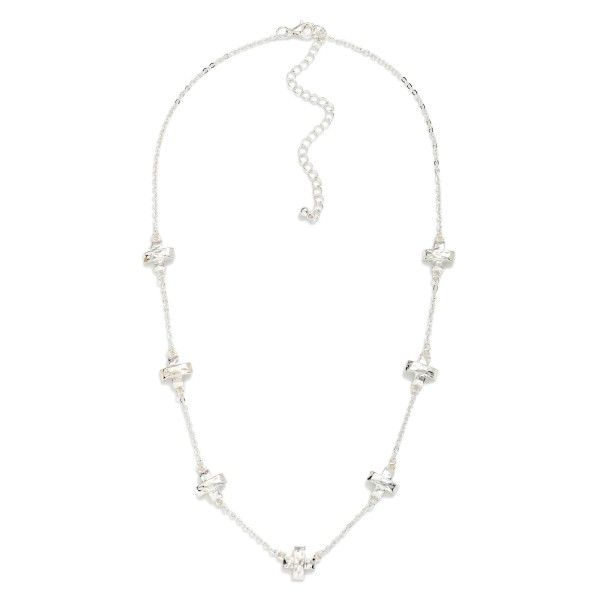 Metal Tone Dainty Chain Link Necklace Featuring Metal Plus Cross Stations 

- Approximately 14" L 
- Extender 2" L 