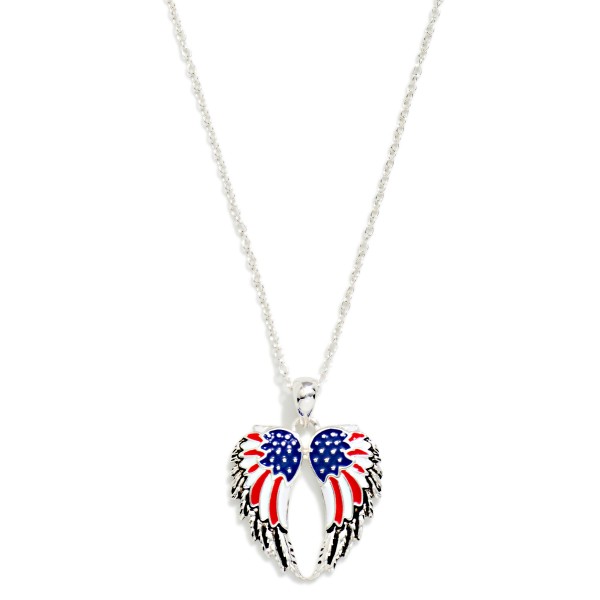 Chain Link Necklace Featuring Americana Angel Wings Pendant 

- Approximately 18" L
- Extender 3" L