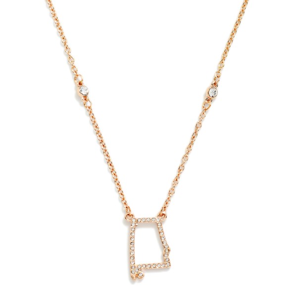 Chain Link Necklace Featuring Rhinestone Alabama State Outline Pendant 

- Approximately 16" L
- Extender 3" L