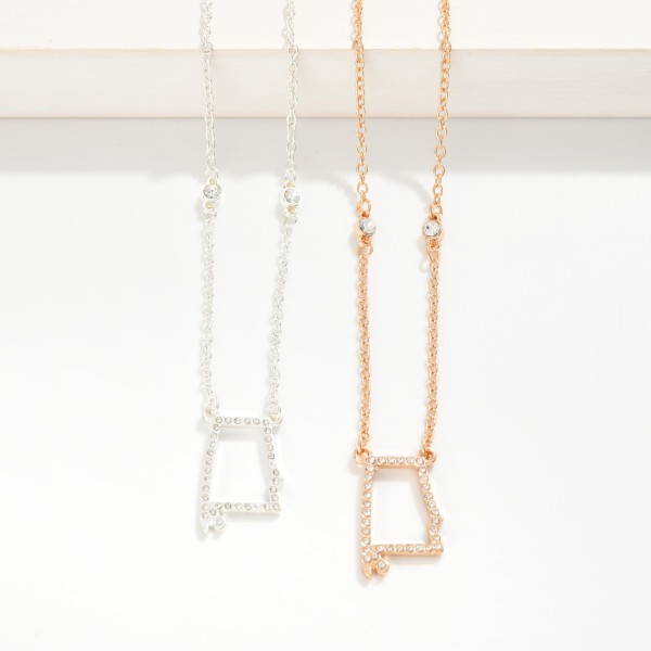 Chain Link Necklace Featuring Rhinestone Alabama State Outline Pendant 

- Approximately 16" L
- Extender 3" L