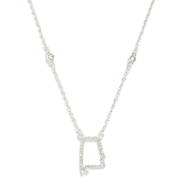 Chain Link Necklace Featuring Rhinestone Alabama State Outline Pendant 

- Approximately 16" L
- Extender 3" L