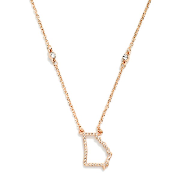 Chain Link Necklace Featuring Rhinestone Georgia State Outline Pendant 

- Approximately 16" L
- Extender 3" L