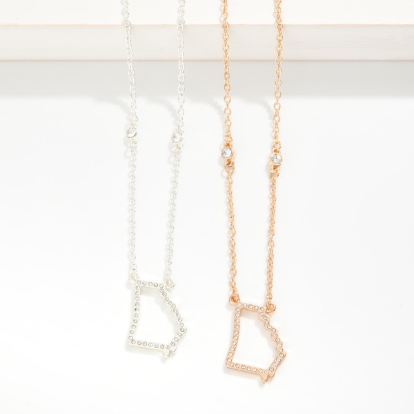 Chain Link Necklace Featuring Rhinestone Georgia State Outline Pendant 

- Approximately 16" L
- Extender 3" L