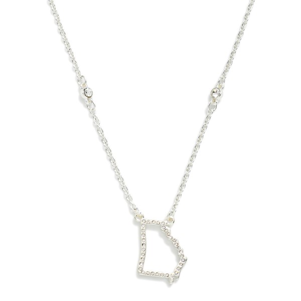 Chain Link Necklace Featuring Rhinestone Georgia State Outline Pendant 

- Approximately 16" L
- Extender 3" L