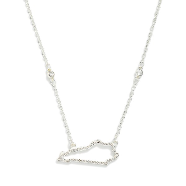 Chain Link Necklace Featuring Rhinestone Kentucky State Outline Pendant 

- Approximately 16" L
- Extender 3" L