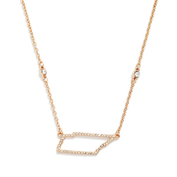 Chain Link Necklace Featuring Rhinestone Tennessee State Outline Pendant 

- Approximately 16" L
- Extender 3" L
