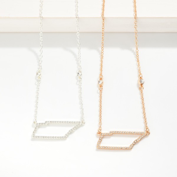 Chain Link Necklace Featuring Rhinestone Tennessee State Outline Pendant 

- Approximately 16" L
- Extender 3" L