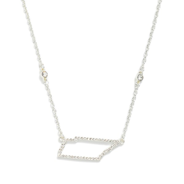 Chain Link Necklace Featuring Rhinestone Tennessee State Outline Pendant 

- Approximately 16" L
- Extender 3" L