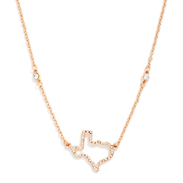 Chain Link Necklace Featuring Rhinestone Studded Texas State Outline Pendant 

- Approximately 16" L
- Extender 3" L 