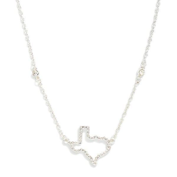 Chain Link Necklace Featuring Rhinestone Studded Texas State Outline Pendant 

- Approximately 16" L
- Extender 3" L 