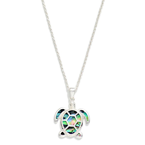 Twisted Metal Chain Link Necklace Featuring Metal Tone & Shell Turtle Pendant 

- Approximately 18" L
- Extender 3" L