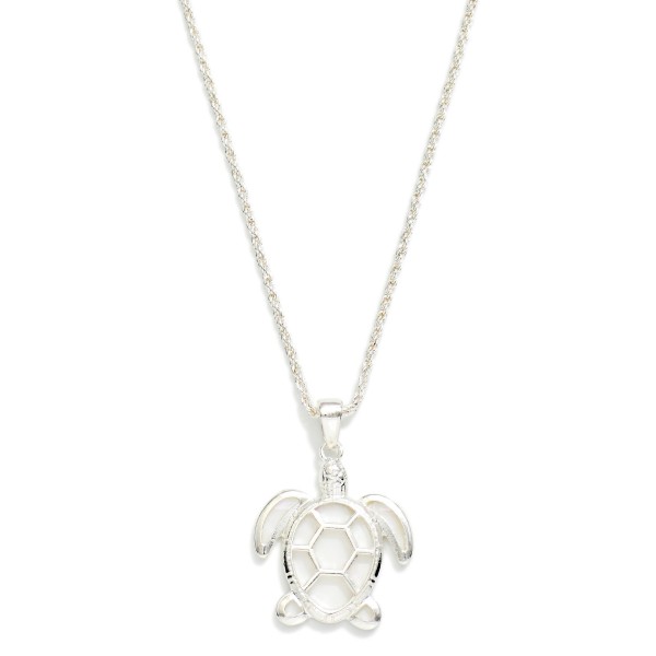 Twisted Metal Chain Link Necklace Featuring Metal Tone & Shell Turtle Pendant 

- Approximately 18" L
- Extender 3" L