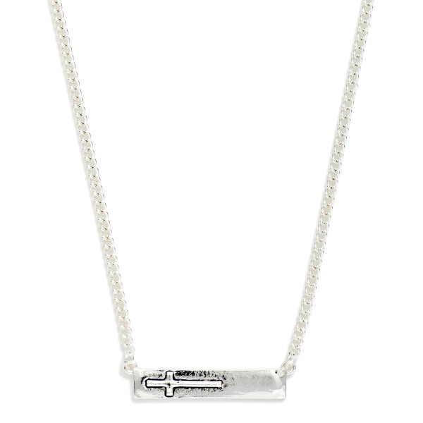 Chain Link Necklace Featuring Metal Tone Bar With Cross Station

- Approximately 18" L
- Extender 3" L