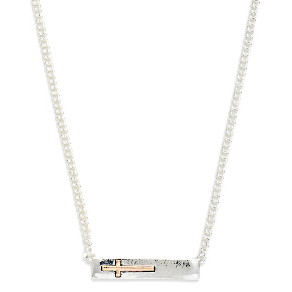 Chain Link Necklace Featuring Metal Tone Bar With Cross Station

- Approximately 18" L
- Extender 3" L