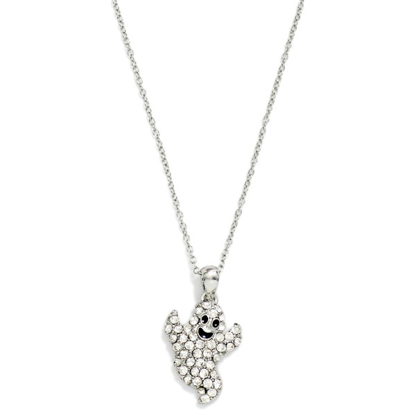 Chain Link Necklace Featuring Pave Rhinestone Ghost Pendant 

- Approximately 18" L
- Extender 3" L