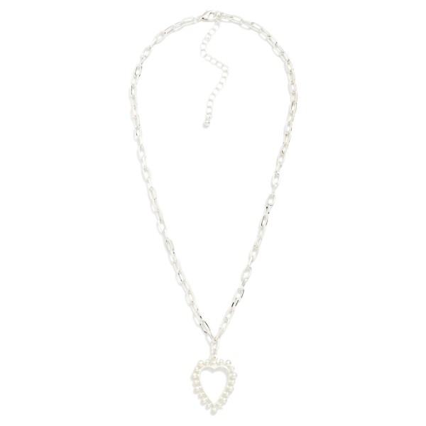 Metal Tone Paperclip Chain Link Necklace Featuring Hollow Heart Pendant 

- Approximately 16" L
- Extender 3" L 