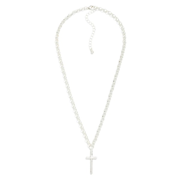 Chain Link Necklace Featuring Metal Tone Cross Pendant 

- Approximately 18" L 
- Extender 3" L 