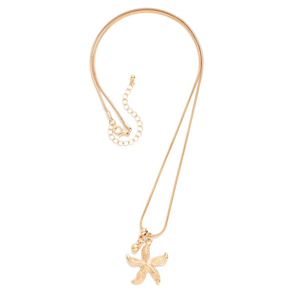 Snake Chain Necklace Featuring Metal Tone Starfish Pendant 

- Approximately 22" L
- Extender 3" L