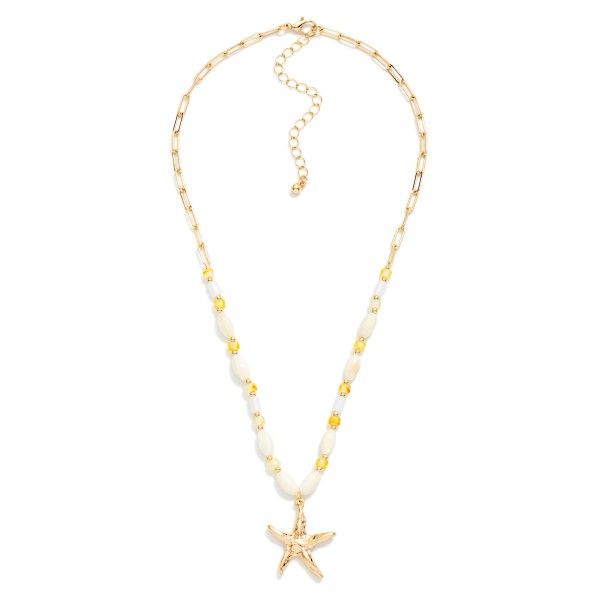 Chain Link & Beaded Necklace Featuring Hammered Metal Starfish Pendant

- Approximately 14" L
- Extender 2" L 
