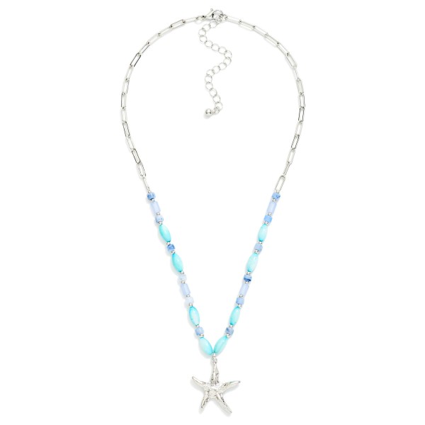 Chain Link & Beaded Necklace Featuring Hammered Metal Starfish Pendant

- Approximately 14" L
- Extender 2" L 