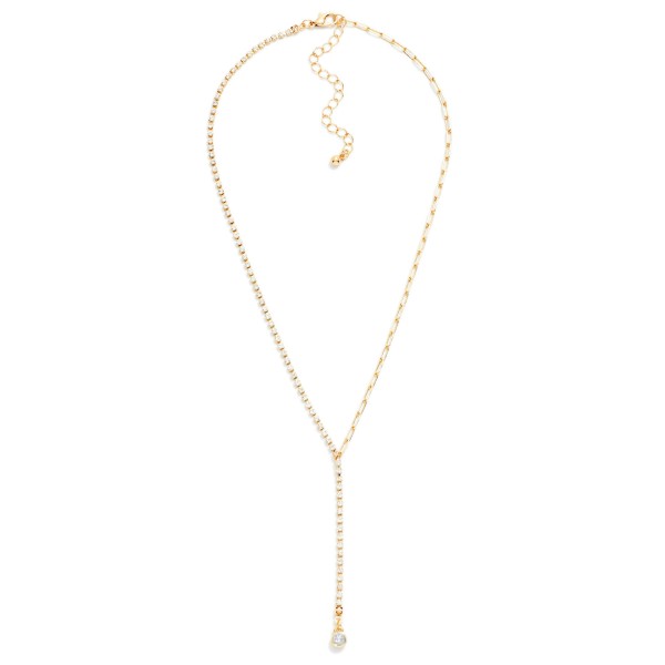 Paperclip Link & Rhinestone Y Necklace 

- Approximately 14" L
- Extender 3" L