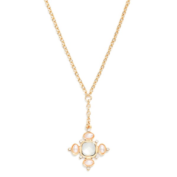 Chain Link Necklace Featuring Pearl & Rhinestone Plus Cross Pendant 

- Approximately 14" L
- Extender 3" L