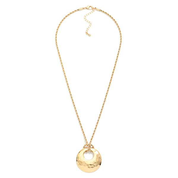 Twisted Link Chain Link Necklace Featuring Hammered Metal Hoop Pendant 

- Approximately 16" L
- Extdner 3" L