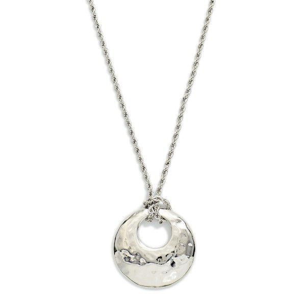 Twisted Link Chain Link Necklace Featuring Hammered Metal Hoop Pendant 

- Approximately 16" L
- Extdner 3" L