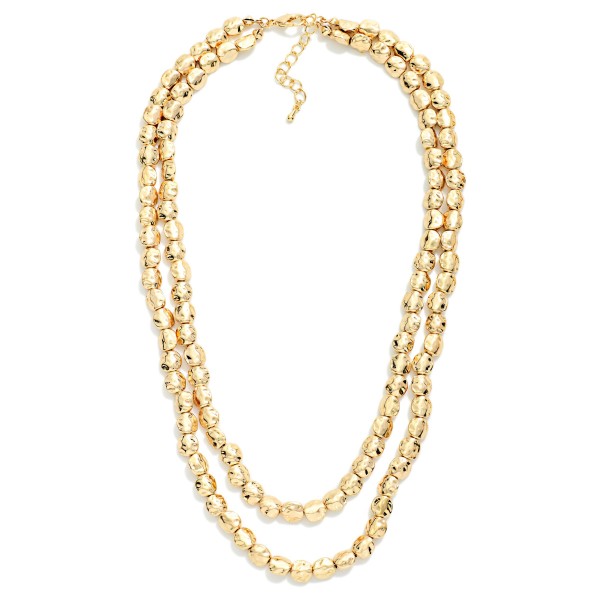 Layered Hammered Metal Nugget Beaded Necklace 

- Approximately 18" L
- Extender 3" L