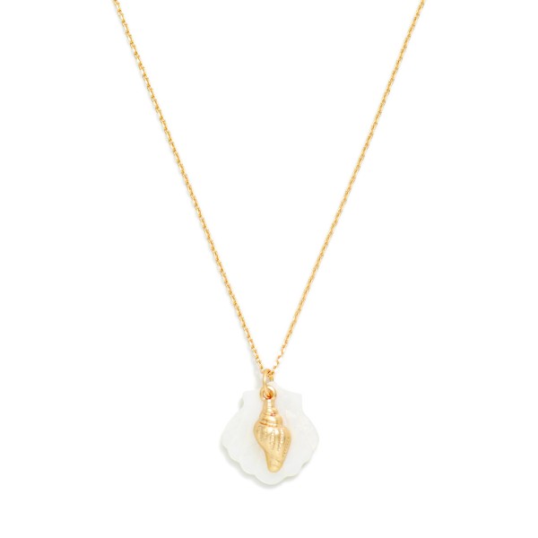 Dainty Chain Link Necklace Featuring Pearlescent Shell & Metal Tone Shell Pendants 

- Approximately 12" L
- Extender 2" L