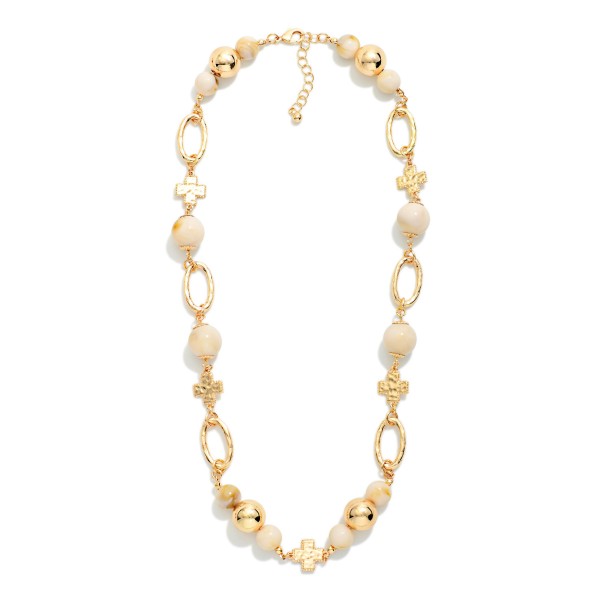Oval Link & Beaded Necklace Featuring Hammered Metal Plus Cross Stations 

- Approximately 22" L
- Extender 3" L