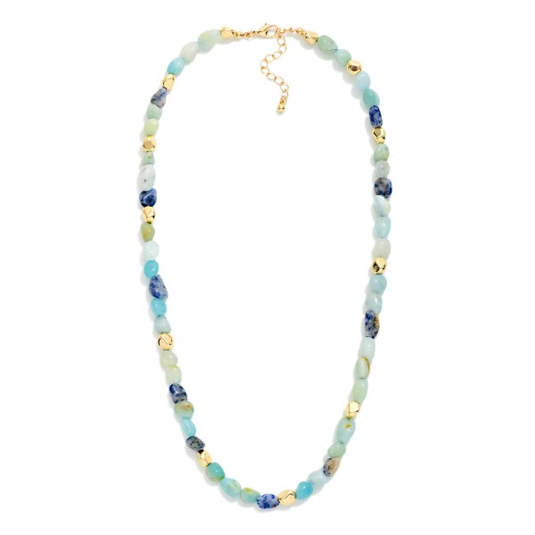 Acetate Stone Beaded Necklace With Gold Nugget Details 

- Approximately 14" L
- Extender 2" L