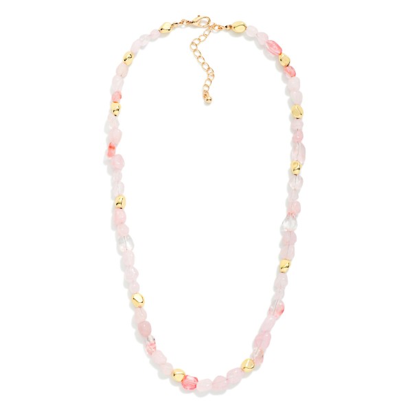 Acetate Stone Beaded Necklace With Gold Nugget Details 

- Approximately 14" L
- Extender 2" L