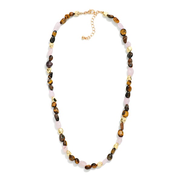 Acetate Stone Beaded Necklace With Gold Nugget Details 

- Approximately 14" L
- Extender 2" L