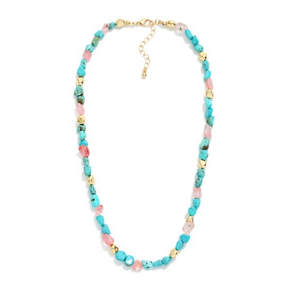 Acetate Stone Beaded Necklace With Gold Nugget Details 

- Approximately 14" L
- Extender 2" L