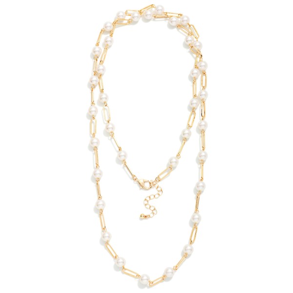 Long Chain Link Necklace Featuring Pearl Stations 

- Approximately 36" L
- Extender 3" L